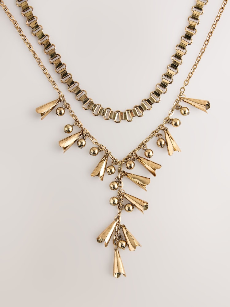Gold Tone Layered Charm Necklace - Image 5 of 5