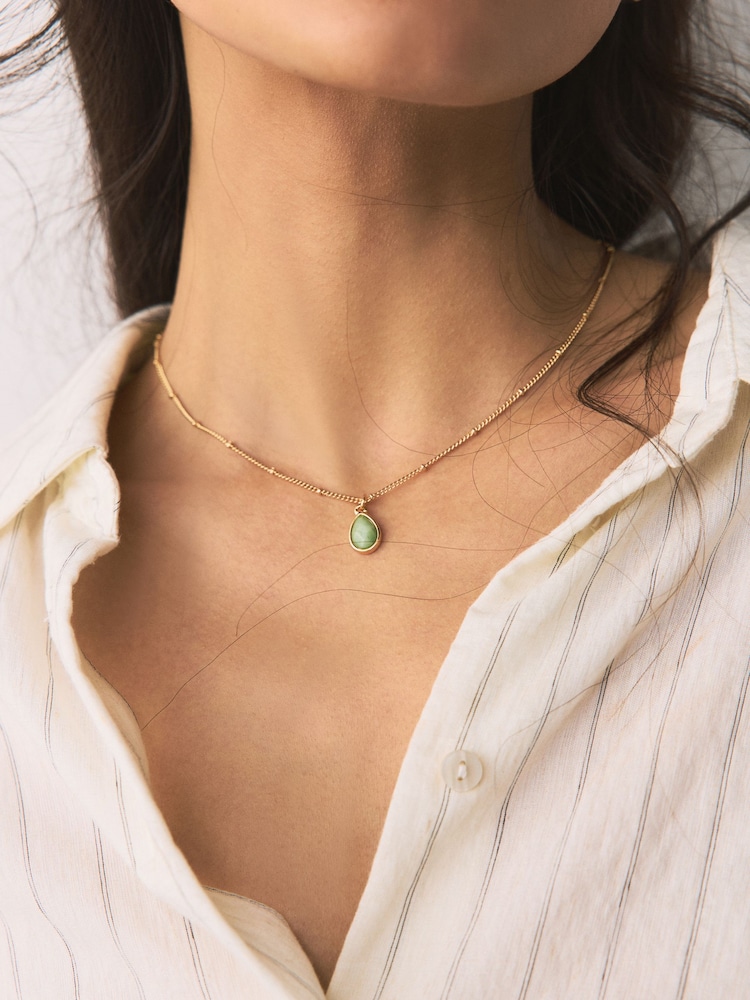 Gold Tone Semi-Precious Stone Pendant Necklace - Image 1 of 5