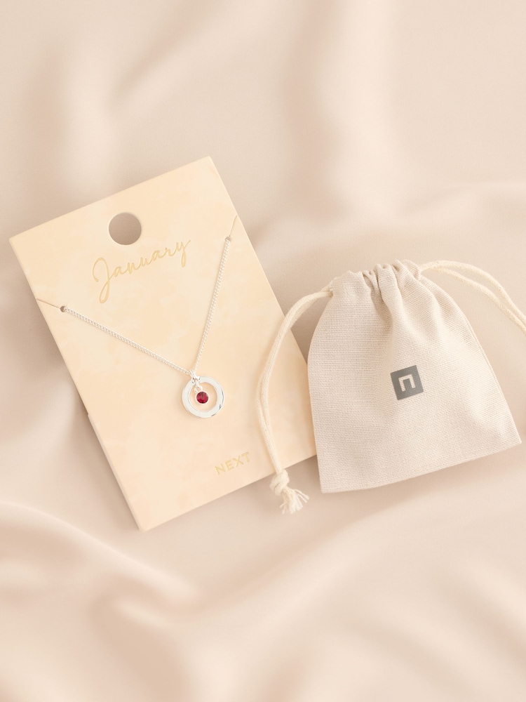 Silver Tone Birthstone Disc Drop Necklace - Image 15 of 15 Silver Tone Birthstone Disc Drop Necklace - Image 15 of 15