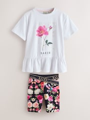 Baker by Ted Baker 2 Piece Peplum Frill T-Shirt & Floral Cycling Short Set - Image 1 of 6