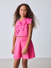 Baker by Ted Baker 2 Piece One Shoulder 3D Floral Pink Top & Shorts Set - Image 1 of 6