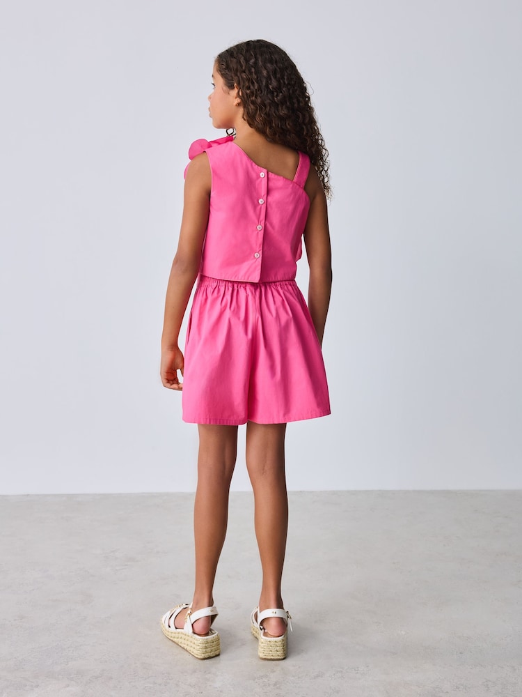 Baker by Ted Baker 2 Piece One Shoulder 3D Floral Pink Top & Shorts Set - Image 2 of 6 Baker by Ted Baker 2 Piece One Shoulder 3D Floral Pink Top & Shorts Set - Image 2 of 6