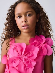 Baker by Ted Baker 2 Piece One Shoulder 3D Floral Pink Top & Shorts Set - Image 3 of 6