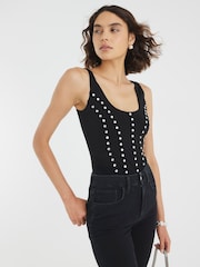 River Island Black Scoop Neck Studded Bodysuit - Image 2 of 4