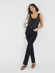 River Island Black Scoop Neck Studded Bodysuit - Image 4 of 4