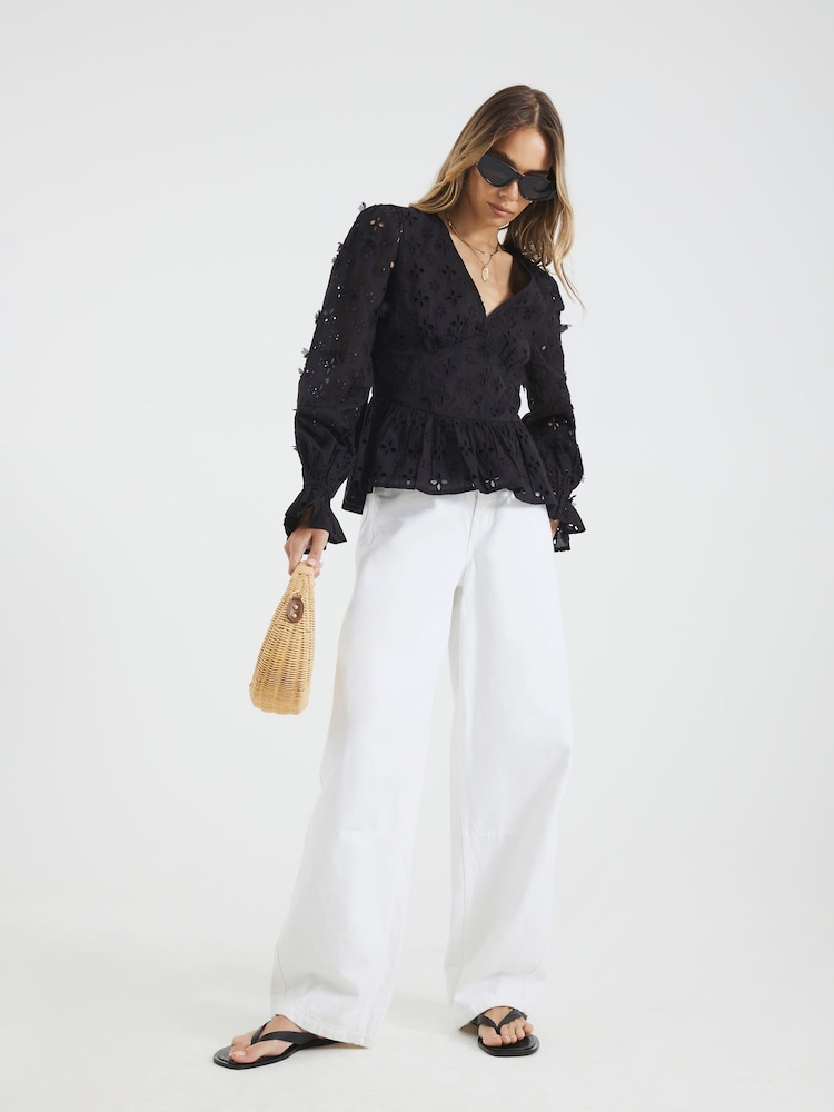 River Island Broderie Corset Blouse - Imagem 1 de 4