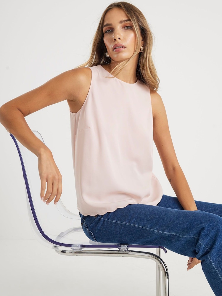 River Island Pink Scallop Hem Tank Top - Image 1 of 4