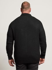 BadRhino Big & Tall Black Ribbed Full Zip Knitted Jumper - Image 3 of 6