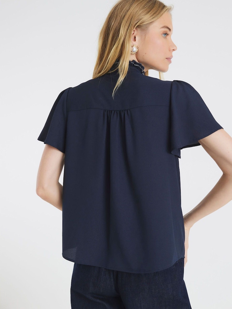 River Island Blue Angel Sleeve Ruffle Shirt - Image 2 of 4
