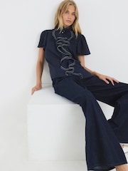 River Island Blue Angel Sleeve Ruffle Shirt - Image 4 of 4