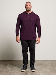 BadRhino Big & Tall Purple Long Sleeve Cable Knitted Polo Shirt - Image 2 of 6