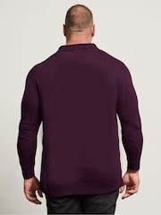BadRhino Big & Tall Purple Long Sleeve Cable Knitted Polo Shirt - Image 3 of 6