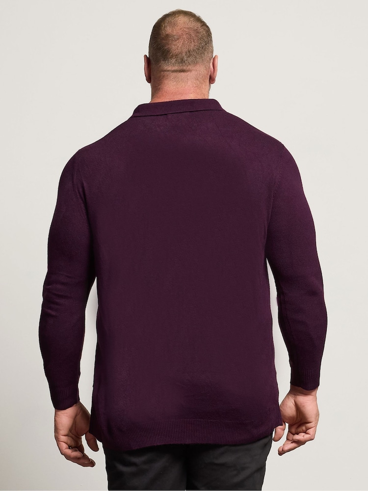 Violet - BadRhino Big & Tall Long Sleeve Cable Knitted Polo Shirt - Image 3 of 6