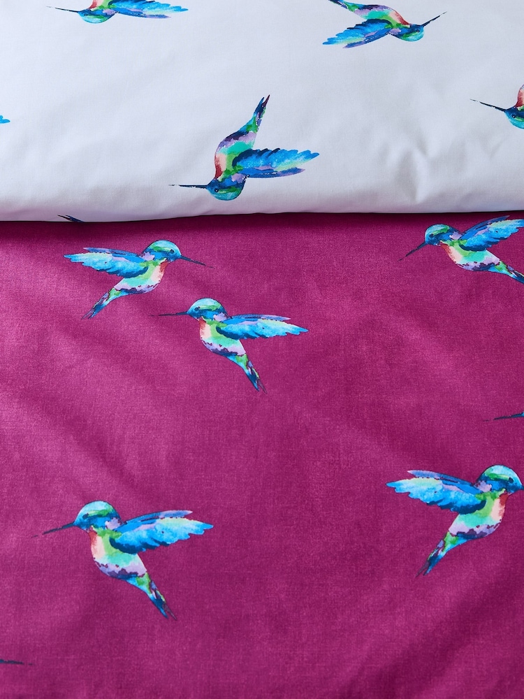 Their Nibs Plum Hummingbird Cotton Reversible Duvet Cover Set - Image 5 of 5 Their Nibs Plum Hummingbird Cotton Reversible Duvet Cover Set - Image 5 of 5