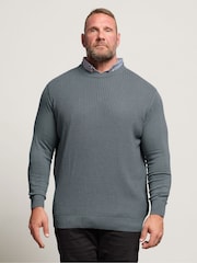 BadRhino Big & Tall Blue Cable Mockshirt Knitted Jumper - Image 1 of 6