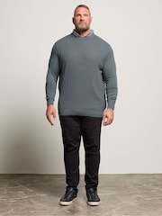 BadRhino Big & Tall Blue Cable Mockshirt Knitted Jumper - Image 2 of 6