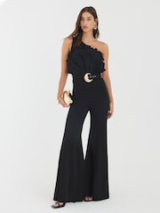 River Island Black 3D Trim One Shoulder Jumpsuit - Image 1 of 4