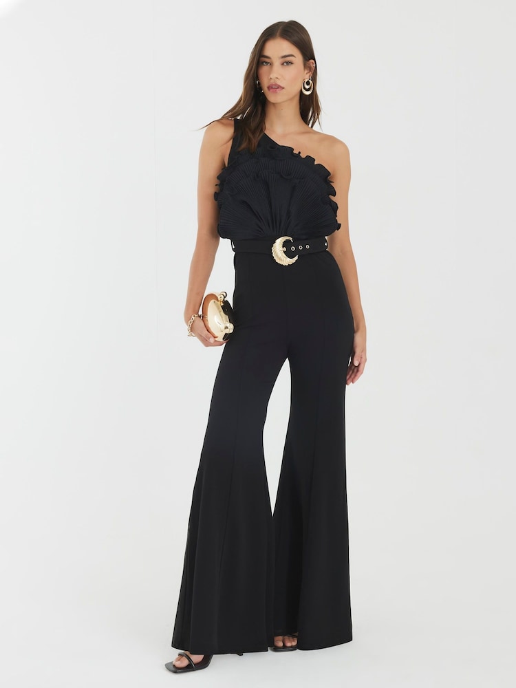 River Island Black 3D Trim One Shoulder Jumpsuit - Image 1 of 4