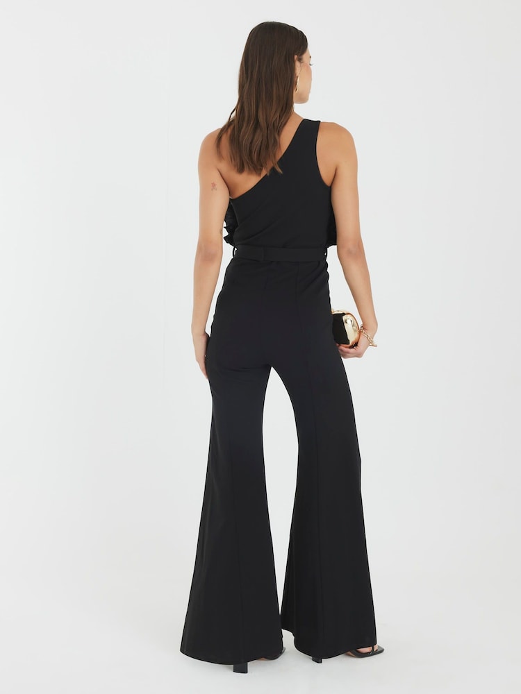 River Island Black 3D Trim One Shoulder Jumpsuit - Image 2 of 4