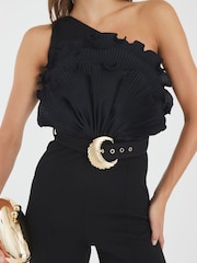 River Island Black 3D Trim One Shoulder Jumpsuit - Image 4 of 4