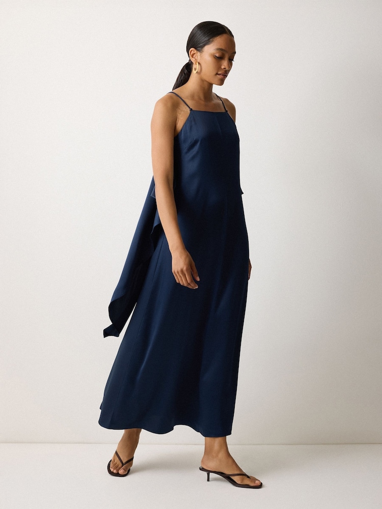 Jigsaw Blue Silk Maxi Cape Dress - Image 2 of 5