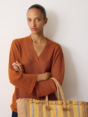 Jigsaw Orange Linen V-Neck Slouchy Jumper - Image 1 of 5