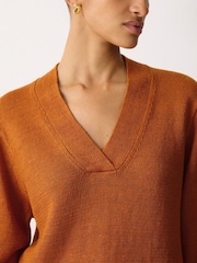Jigsaw Orange Linen V-Neck Slouchy Jumper - Image 2 of 5