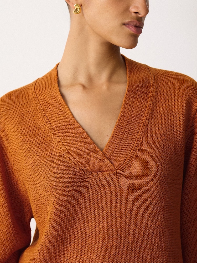 Jigsaw Orange Linen V-Neck Slouchy Jumper - Image 2 of 5