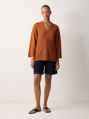 Jigsaw Orange Linen V-Neck Slouchy Jumper - Image 4 of 5