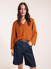 Jigsaw Orange Linen V-Neck Slouchy Jumper - Image 6 of 7