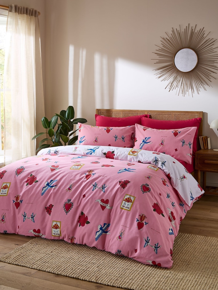 Their Nibs Pink Mon Coeur Cotton Reversible Duvet Cover Set - Image 1 of 5