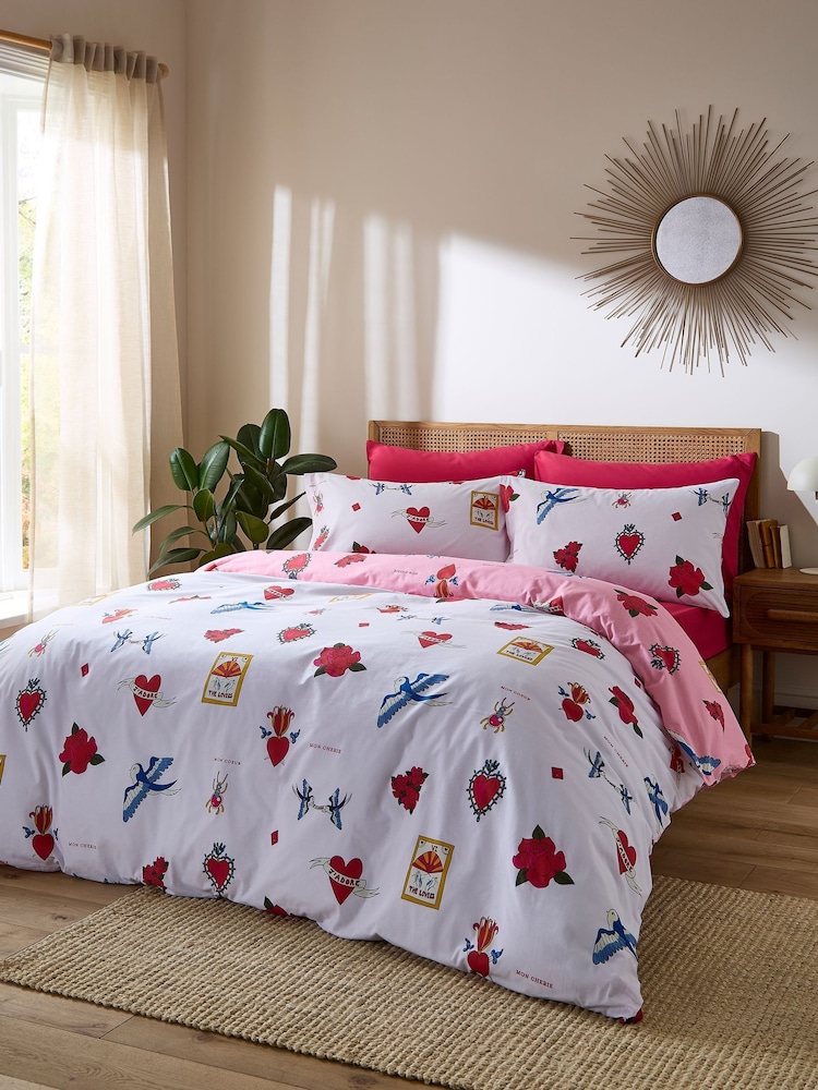 Their Nibs Pink Mon Coeur Cotton Reversible Duvet Cover Set - Image 2 of 5 Their Nibs Pink Mon Coeur Cotton Reversible Duvet Cover Set - Image 2 of 5
