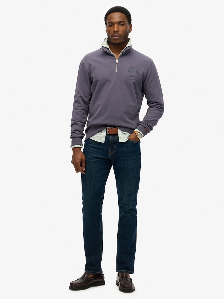 Superdry Purple Athletic Essentials Half Zip Sweatshirt - Image 1 of 4 Superdry Purple Athletic Essentials Half Zip Sweatshirt - Image 1 of 4