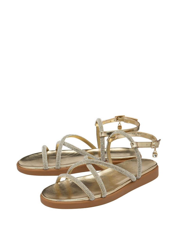Lotus Gold Diamante Wedge Sandals - Image 2 of 4