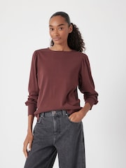 Hush Brown Emily Puff Sleeve Jersey Top - Image 1 of 5