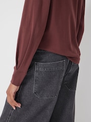 Hush Brown Emily Puff Sleeve Jersey Top - Image 3 of 5