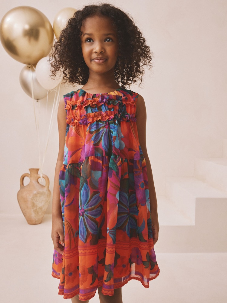 Multi Bright Floral Ruffle Occasion Dress (3-16yrs) - Image 1 of 10