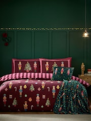 Catherine Lansfield Plum Christmas Nutcracker Stripe Duvet Cover Set - Image 1 of 5