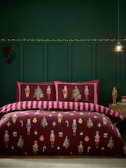 Catherine Lansfield Plum Christmas Nutcracker Stripe Duvet Cover Set - Image 2 of 5