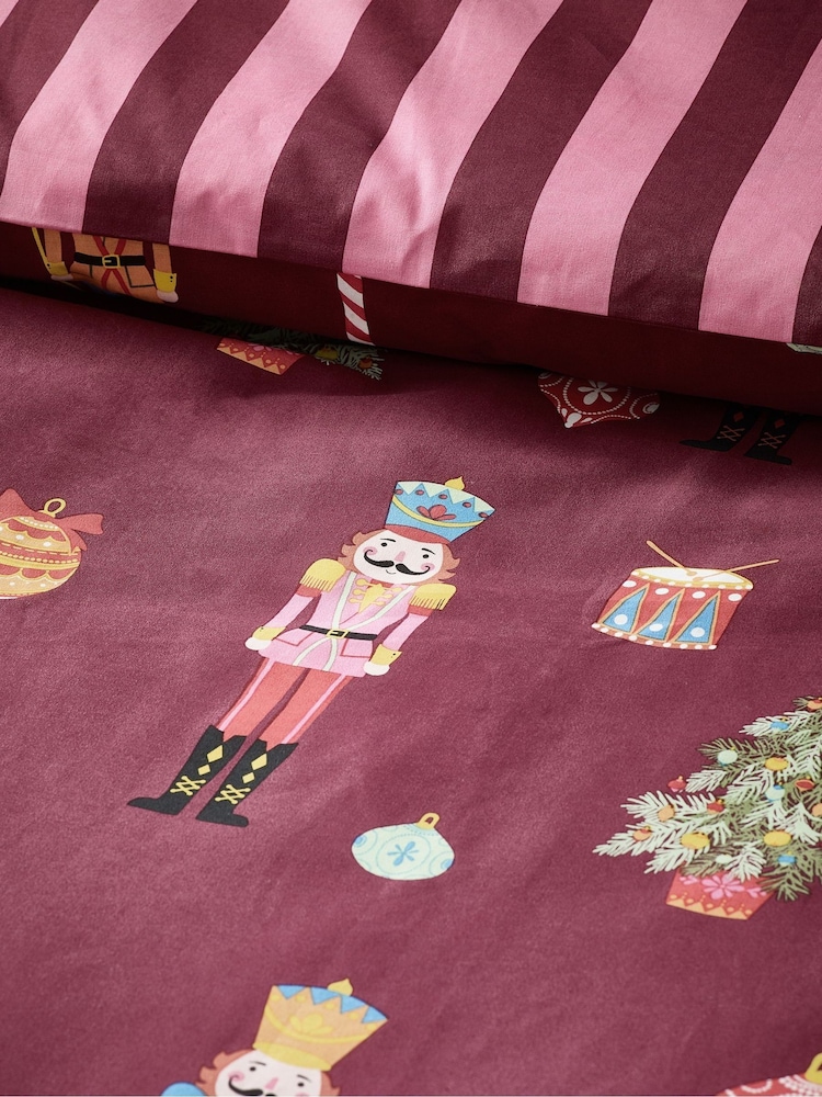 Catherine Lansfield Plum Christmas Nutcracker Stripe Duvet Cover Set - Image 5 of 5