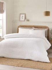 Catherine Lansfield White Crinkle Seersucker Duvet Cover Set - Image 1 of 4