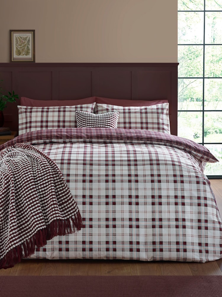 Catherine Lansfield Plum Kelso Check Easy Care Duvet Cover and Pillowcase Set - Image 1 of 5