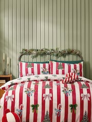 Catherine Lansfield Red Christmas Stripe Reversible Duvet Cover Set - Image 1 of 5