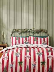 Catherine Lansfield Red Christmas Stripe Reversible Duvet Cover Set - Image 2 of 5