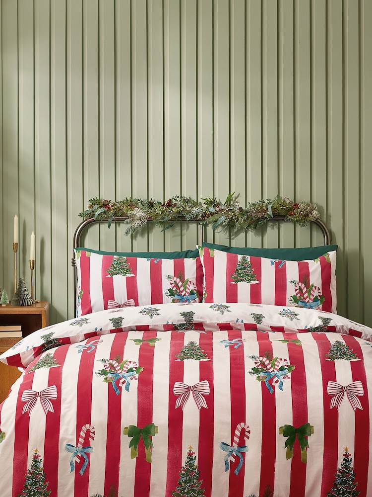 Catherine Lansfield Red Christmas Stripe Reversible Duvet Cover Set - Image 2 of 5