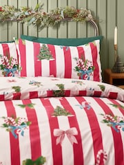 Catherine Lansfield Red Christmas Stripe Reversible Duvet Cover Set - Image 4 of 5