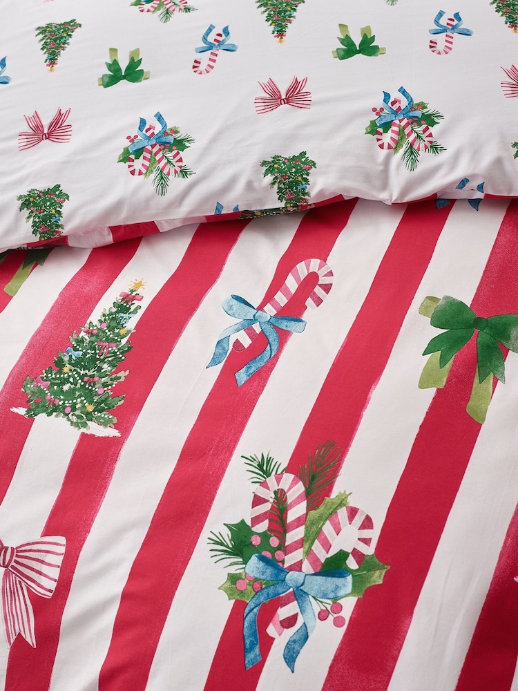 Catherine Lansfield Red Christmas Stripe Reversible Duvet Cover Set - Image 5 of 5 Catherine Lansfield Red Christmas Stripe Reversible Duvet Cover Set - Image 5 of 5