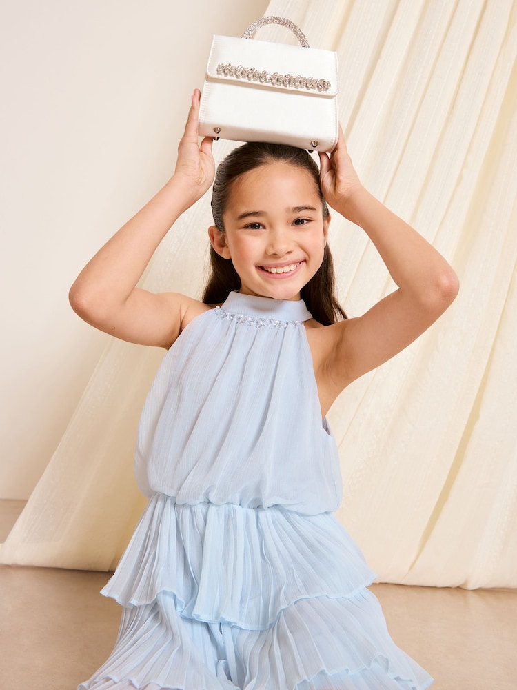 Buy Lipsy Blue Halter Neck Pleated Tiered Occasion Dress (5-16yrs) from  Next USA