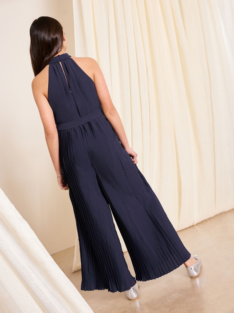 Lipsy Navy Blue Halter Embellished Occasion Jumpsuit (7-16yrs) - Image 2 of 5 Lipsy Navy Blue Halter Embellished Occasion Jumpsuit (7-16yrs) - Image 2 of 5