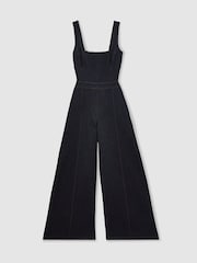 Reiss Dark Blue Dionna Wide-Leg Cut-Out Denim Jumpsuit - Image 2 of 7